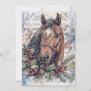 Cartes Pour Fêtes Annuelles Cheval hiver Aquarelle de Noël