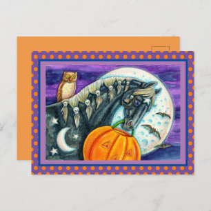 CARTES POUR FÊTES ANNUELLES CHEVAL MAGIQUE NOIR, OWL, JACK-O'-LANTERN & SKULLS
