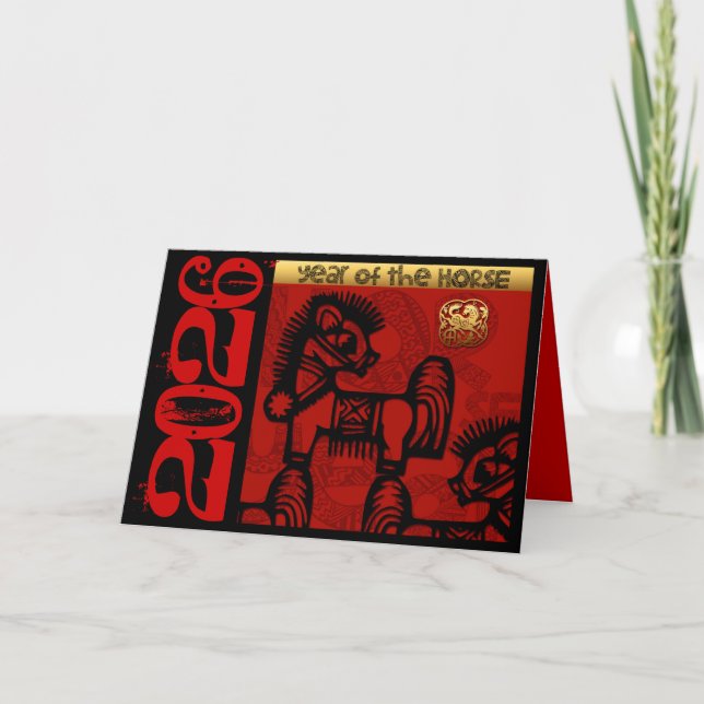 Cartes Pour Fêtes Annuelles Cheval mignon Année Chinoise 2026 Zodiac Anniversa (Devant)