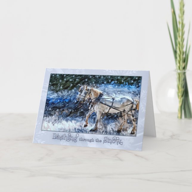 Cartes Pour Fêtes Annuelles Cheval neigeux tiré Carrières Noël (Devant)