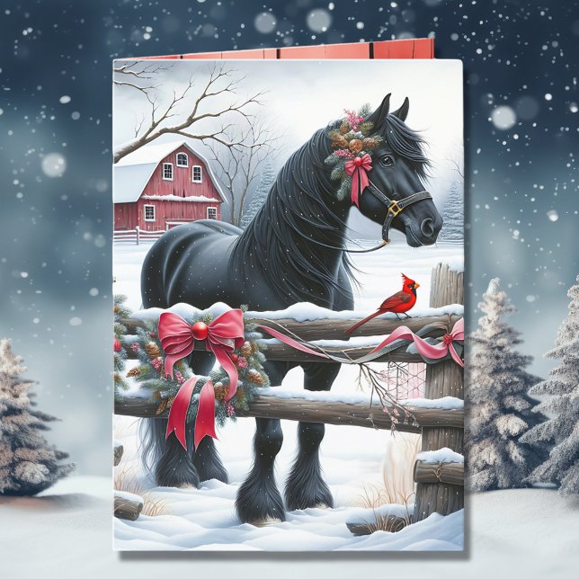 Cartes Pour Fêtes Annuelles Cheval Noir Festif et Noël Cardinal (Créateur téléchargé)
