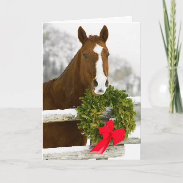 Cartes Pour Fêtes Annuelles Cheval surplombant la clôture (Devant)