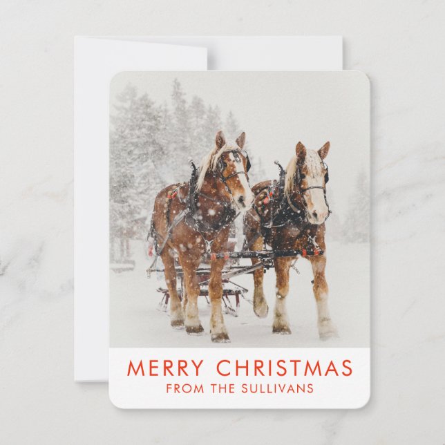 Cartes Pour Fêtes Annuelles Cheval tiré Sleigh scène de Noël (Devant)