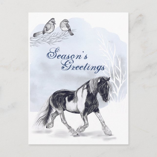 Cartes Pour Fêtes Annuelles Cheval Trotting dans les Bonnes Fêtes de neige (Devant)