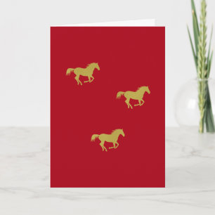 Cartes Pour Fêtes Annuelles Chevaux de course en or sur rouge foncé