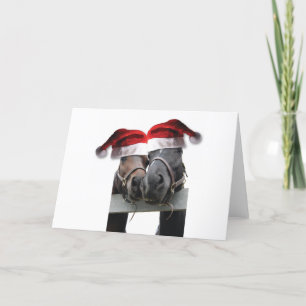 Cartes Pour Fêtes Annuelles Chevaux de Noël avec chapeau de Père Noël