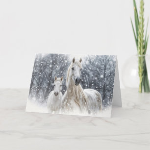 Cartes Pour Fêtes Annuelles Chevaux de Noël Jument blanche et poulain dans la