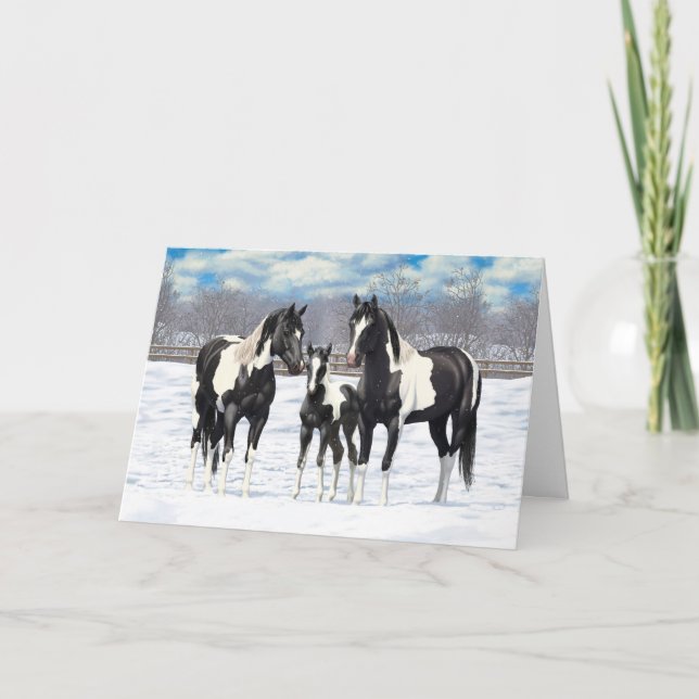 Cartes Pour Fêtes Annuelles Chevaux De Peinture De Chevaux De L'Épée Noire (Devant)