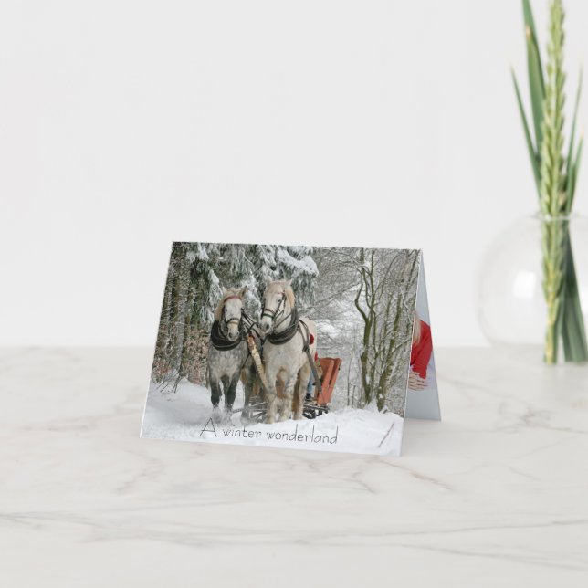 Cartes Pour Fêtes Annuelles Chevaux et traîneau "Un pays des merveilles hivern (Devant)