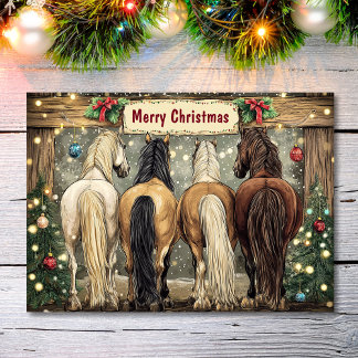 Cartes Pour Fêtes Annuelles Chevaux Fantaisistes avec des Arbres de Noël de Fê