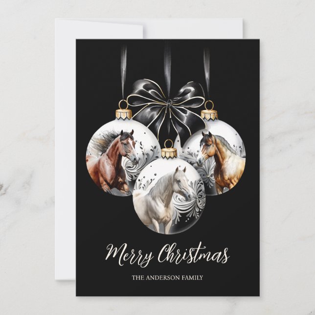 Cartes Pour Fêtes Annuelles Chevaux noir et or Citation de Noël (Devant)