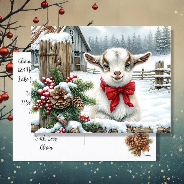 Cartes Pour Fêtes Annuelles Chèvre festive mignonne sur la ferme Noël (Créateur téléchargé)