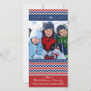 Cartes Pour Fêtes Annuelles Chevron Motif Family Holiday Photocard (rouge/bleu