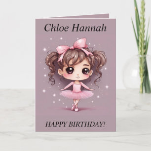 Cartes Pour Fêtes Annuelles Chibi Girl pigtails Ballerina Birthday Card