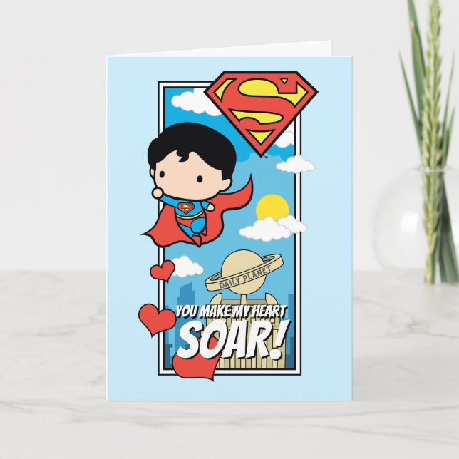 Cartes Pour Fêtes Annuelles Chibi Superman - Tu Fais Tourner Mon Coeur Valenti (Devant)