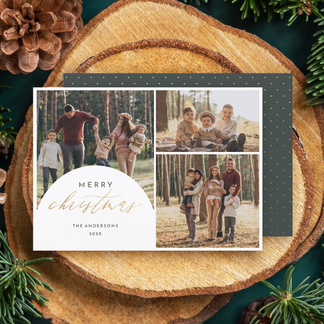 Cartes Pour Fêtes Annuelles Chic 3 Photo Collage Arc Joyeux Noël Photo (Créateur téléchargé)