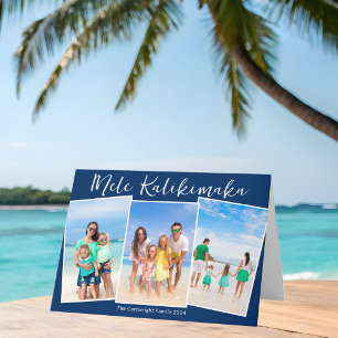 Cartes Pour Fêtes Annuelles Chic Bleu Marine Collage Photo de Noël sur la Plag