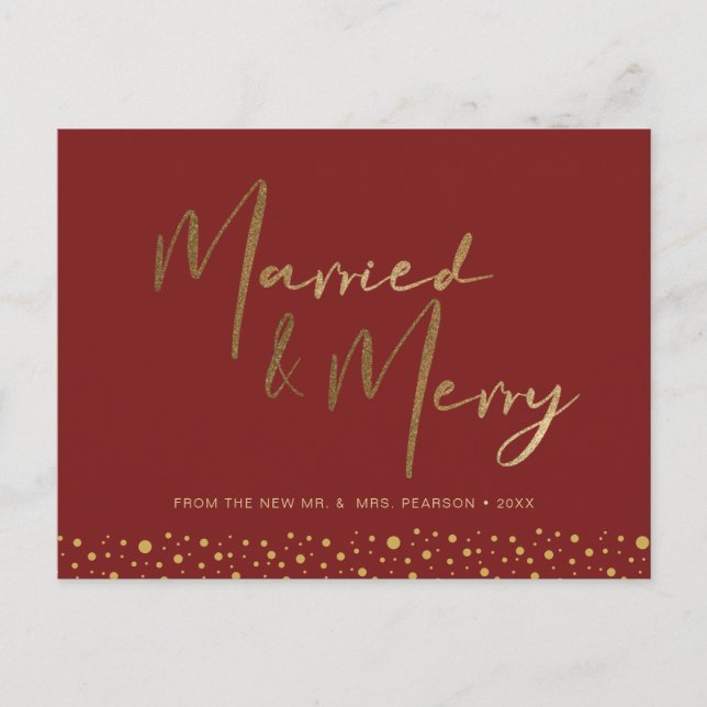 Cartes Pour Fêtes Annuelles Chic Bourgogne Rouge Gold marié et joyeux photo (Devant)