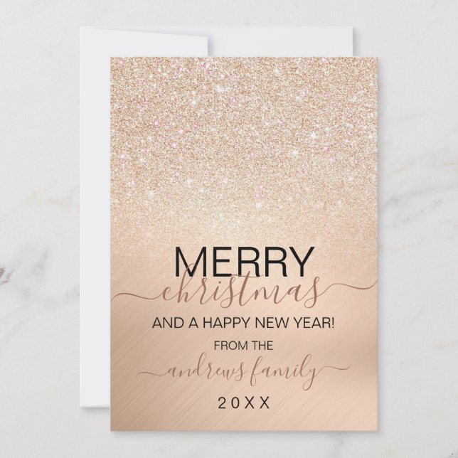 Cartes Pour Fêtes Annuelles Chic Champagne Parties scintillant d'or Noël métal (Devant)