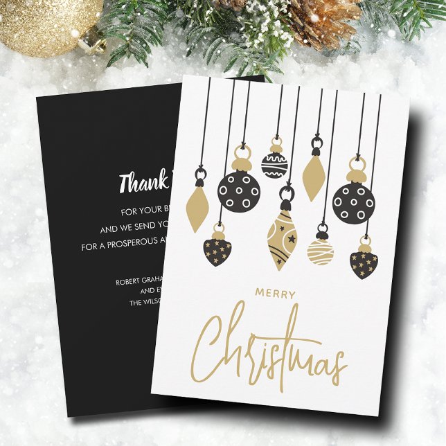 Cartes Pour Fêtes Annuelles Chic Christmas Tree Ornaments Business (Black and gold Christmas tree ornaments business greeting cards, PRINTED and/or INSTANT DOWNLOAD)