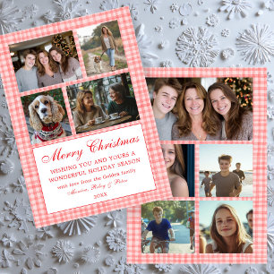 Cartes Pour Fêtes Annuelles Chic En vichy Noël Custom 9 Photo Collage rose