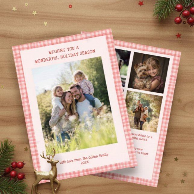 Cartes Pour Fêtes Annuelles Chic En vichy Noël rose rouge coutume 5 Photo (Chic Gingham Christmas Pink Red Custom 5 Photo Holiday Card
)