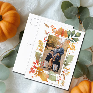 Cartes Pour Fêtes Annuelles Chic Famille Thanksgiving Photo Fall Leaf Bordure