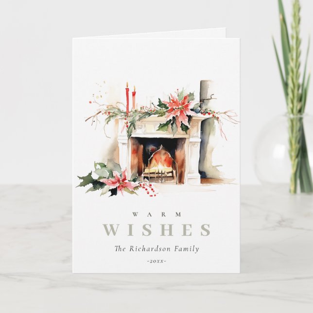Cartes Pour Fêtes Annuelles Chic foyer Poinsettia Chaleureux voeux de Noël (Devant)