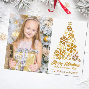 Cartes Pour Fêtes Annuelles Chic Gold Snowflakes Christmas Tree Family Photo