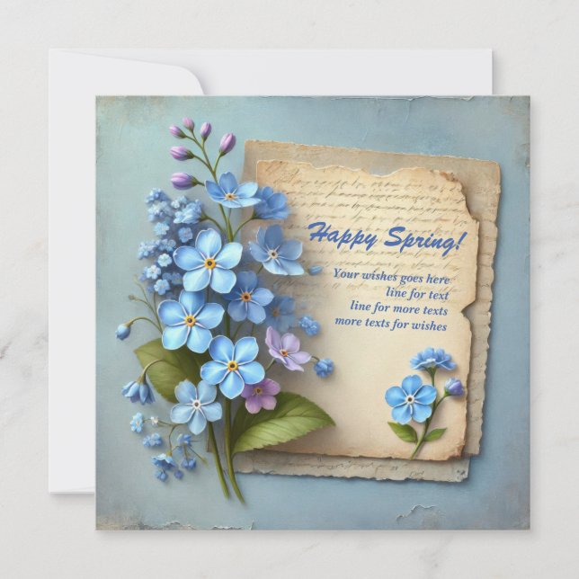 Cartes Pour Fêtes Annuelles Chic Happy printemps avec bleu oublier moi pas fle (Devant)