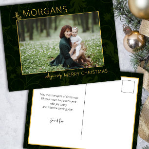 Cartes Pour Fêtes Annuelles Chic minimaliste vert Damask Photo de Noël