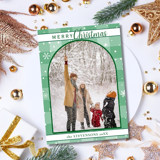 Cartes Pour Fêtes Annuelles Chic Mint Green Buffalo Plaid Snowflakes Christmas (Créateur téléchargé)