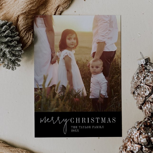 Cartes Pour Fêtes Annuelles Chic moderne | Black Merry Christmas Photo (Créateur téléchargé)