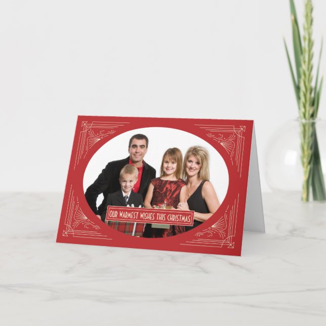 Cartes Pour Fêtes Annuelles Chic Noël Art Déco Cadre Rouge Photo personnalisée (Devant)