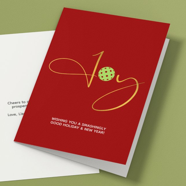 Cartes Pour Fêtes Annuelles Chic Pickleball "Joy" Noël Rouge (Créateur téléchargé)