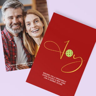 Cartes Pour Fêtes Annuelles Chic Pickleball "Joy" Red Christmas Photo