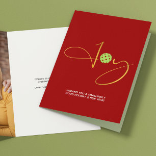 Cartes Pour Fêtes Annuelles Chic Pickleball "Joy" Red Christmas Photo
