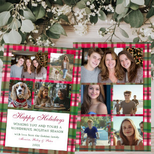 Cartes Pour Fêtes Annuelles Chic Plaid Christmas Custom 9 Photo Collage Preppy