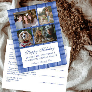 Cartes Pour Fêtes Annuelles Chic Preppy Plaid Hanoukka Custom 4 Photo Collage