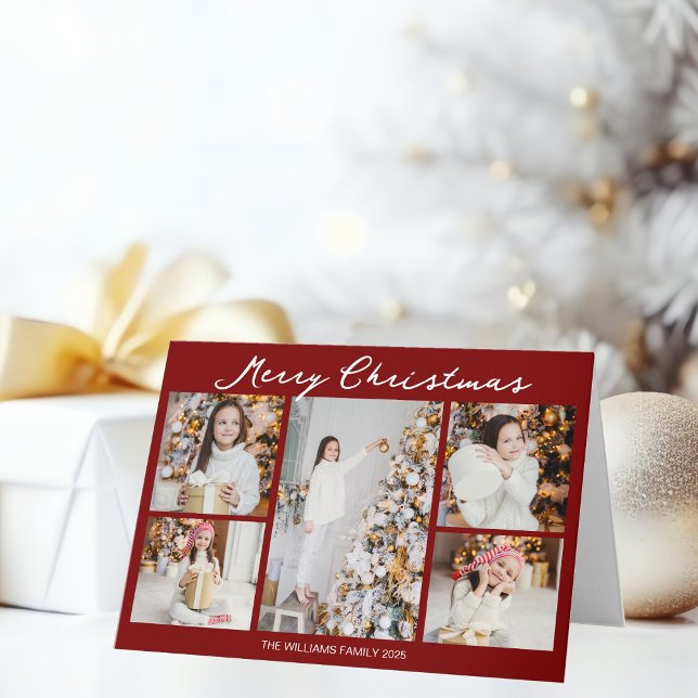 Cartes Pour Fêtes Annuelles Chic Red Merry Christmas Photo Collage Folded (Créateur téléchargé)