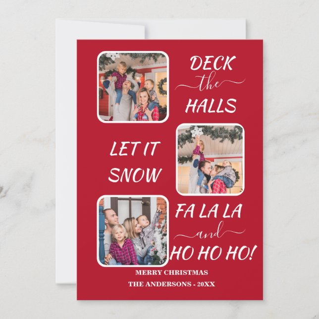 Cartes Pour Fêtes Annuelles Chic Rouge Blanc Fun Trois Photos Noël Fête (Devant)