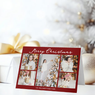 Cartes Pour Fêtes Annuelles Chic Rouge Joyeux Noël Photomontage Plié