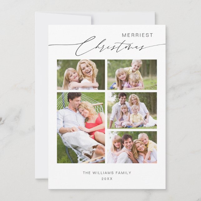 Cartes Pour Fêtes Annuelles Chic script 5 Family Photo Collage Christmas (Devant)
