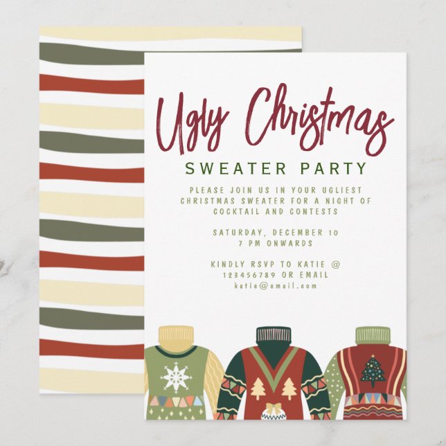 Cartes Pour Fêtes Annuelles Chic Tacky Ugly Christmas Sweater Party (Devant / Derrière)