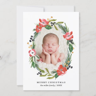 Cartes Pour Fêtes Annuelles Chic Watercolor Floral Oval Christmas (homonymie