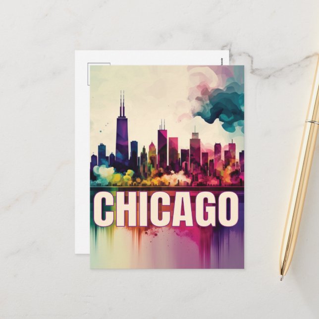 Cartes Pour Fêtes Annuelles Chicago Skyline (Devant/Arrière en situation)