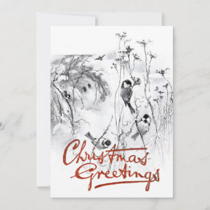 Cartes Pour Fêtes Annuelles Chickadee Bird Sketch Vintage Noël Salutations de 