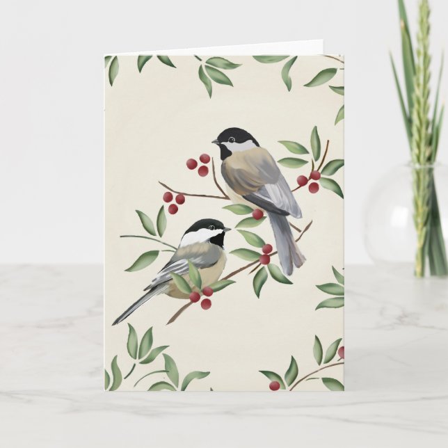 Cartes Pour Fêtes Annuelles Chickadee de Noël (Devant)