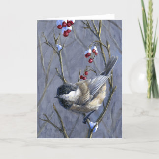 Cartes Pour Fêtes Annuelles Chickadee et baies faits sur commande - Noël de