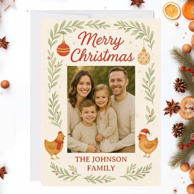 Cartes Pour Fêtes Annuelles Chicken Photo Customizable Christmas Card (Créateur téléchargé)